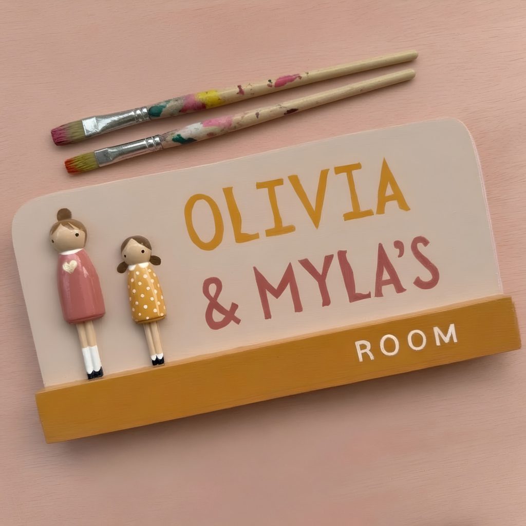 paint your own wooden peg doll room sign